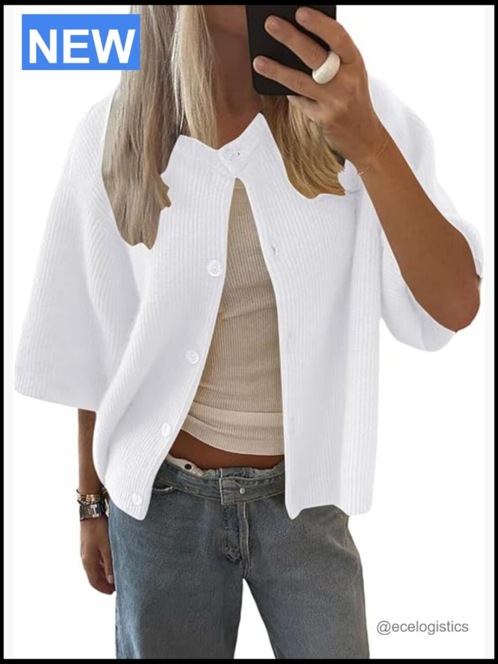Short Sleeve Cardigan Sweater Crew Neck Button Down Lightweight Knit Y2K